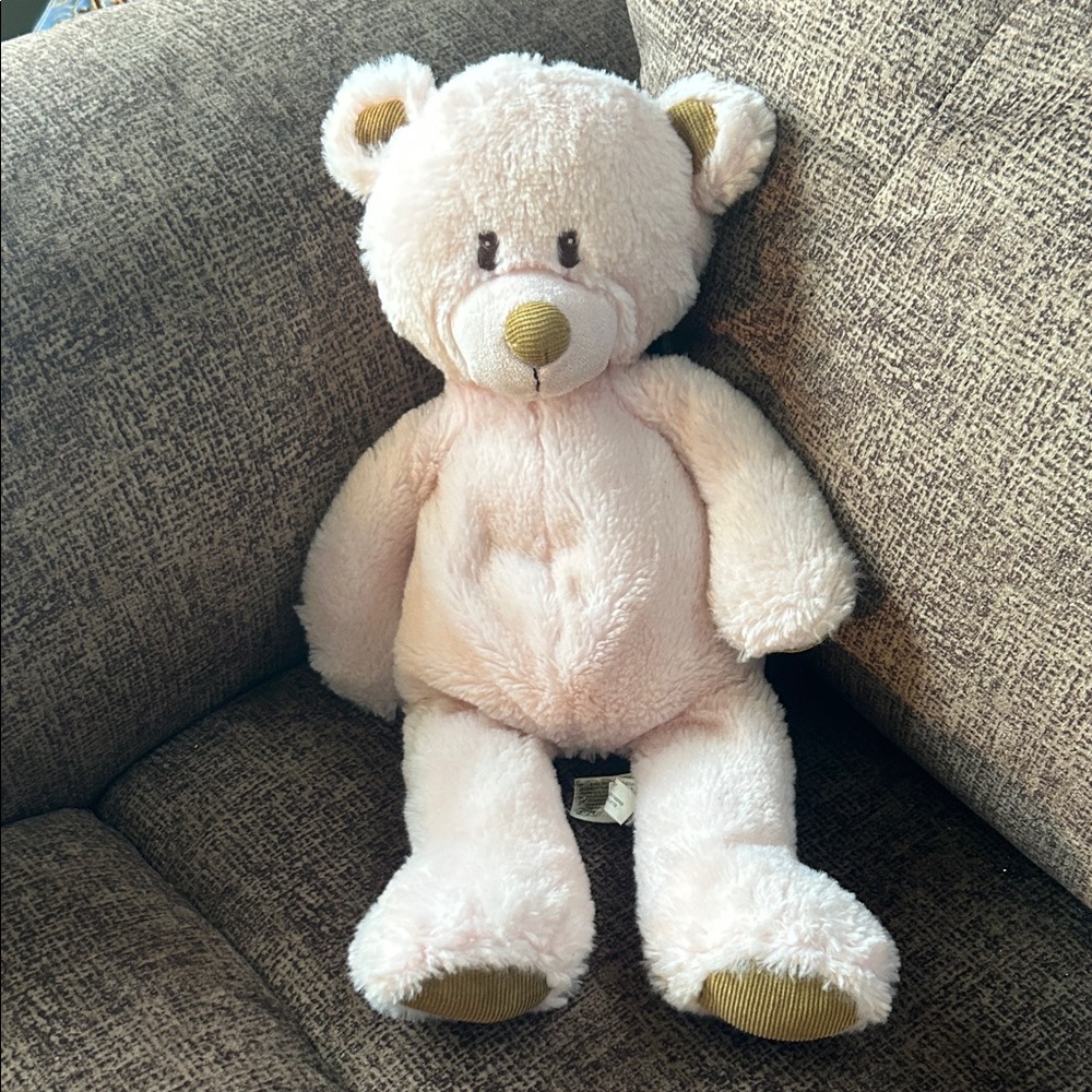 Soft Cream-Pink Plush Teddy Bear - Cuddly Stuffed Animal EUC 16”